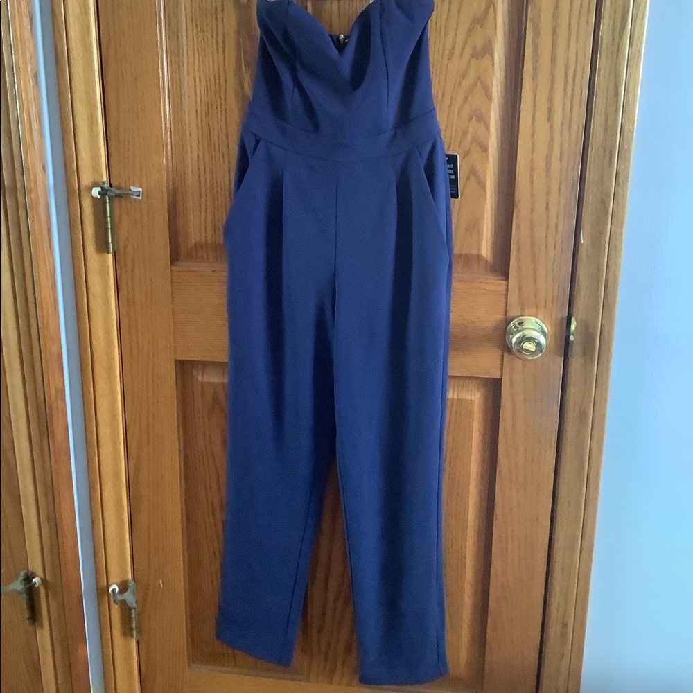 Express navy blue strapless jumpsuit 00